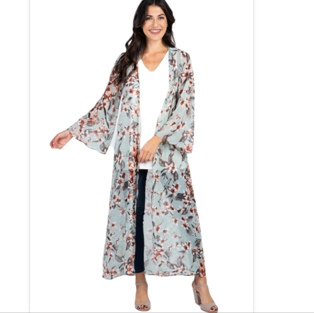 Pinkblush Floral Kimono Jacket - Blue and Red